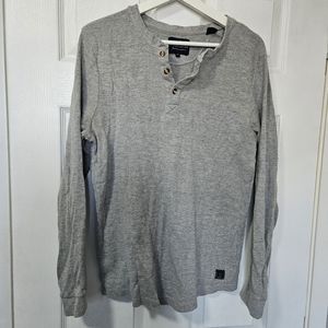 Grey Henley waffle knit long sleeve shirt